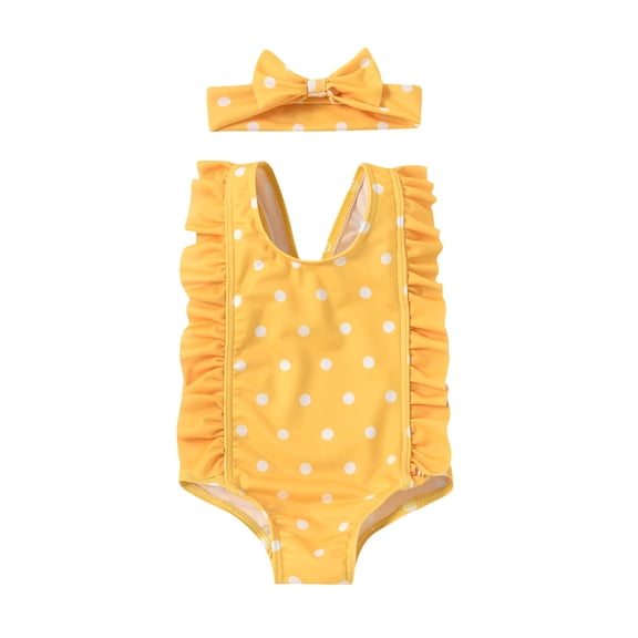 Zanarzt Toddler Baby Girl Swimsuit Toddler Kids Baby Girls Polka Dot Bikini One Piece Swimwear Swimsuit Beachwear Yellow,18-24 Months