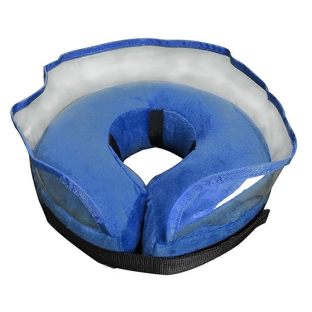 Comfortable Elizabethan inflatable collar for dogs and cats, easy to eat and drink, soft plush XL blue.