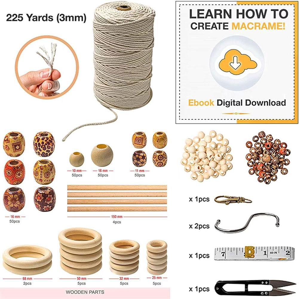 Macrame Wall Hanging Kit, 225Yds Cotton Rope & Beads DIY Set For Beginners, Bohemian Tapestry Craft Supplies With Tools