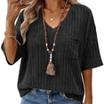 thumbnail image 4 of hotojiny Womens Loose Fit Tshirts Pocket Half Sleeve Summer Tops Casual V Neck Ribbed Knit Tunic Tee Shirts Plus Size Spring Clothes, 4 of 6