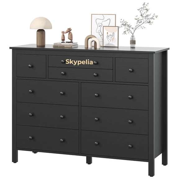 Skypelia 10 Drawer Large Black Dresser for Bedroom, 47.2" Long Chest of Drawers with Deep Drawers, Modern Wooden Storage Dresser for Closet, 36.2" Tall Dresser TV Stand for Living Room, Hallway
