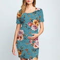 thumbnail image 6 of breaise Solid Color & Floral Side Ruch Maternity Dress Crew Neck Bodycon Dress Short Sleeve Baby Shower Dress Casual Lounge Pregnancy Dress Daily Wear, 6 of 6