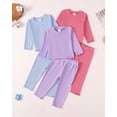 thumbnail image 5 of 12 Months Baby Girls Clothes 18 Months Girls 3 Pack Fall Winter Outfits Set Toddler Girl Long Sleeve Top Pants 6PCS Clothing Set Purple, 5 of 6
