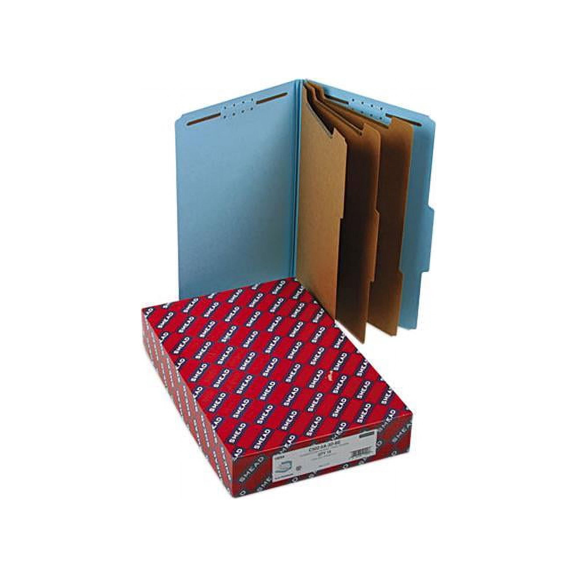 Smead Pressboard Classification File Folder with SafeSHIELDÂ® Fasteners, 3 Dividers, 3" Expansion, Legal Size, Blue, 10 per Box (19094)