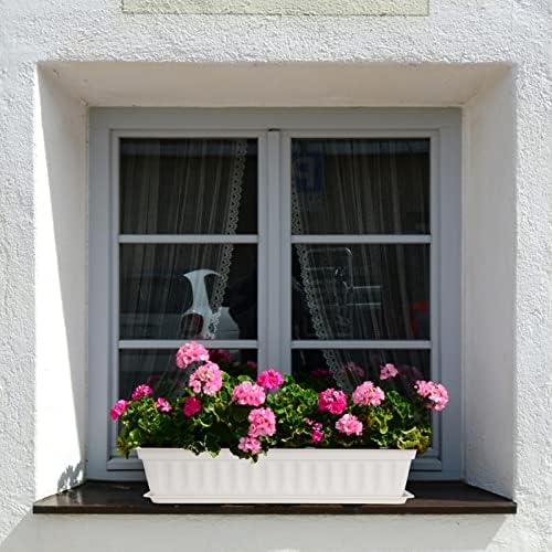 RibRave 6 Pack Window Box Planter, 17 Inches Vegetable Flower Plastic Planter Boxes with Tray, Rectangular Planter Indoor and Outdoor Flower Pots for Windowsill, Patio, Porch, Garden Balcony, White