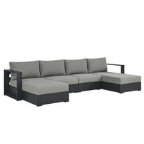 Modular Lounge Sectional Sofa Set, Grey Gray, Aluminum Metal, Outdoor Patio Balcony Cafe Bistro Garden Hospitality Restaurant, Modern Contemporary HB36649