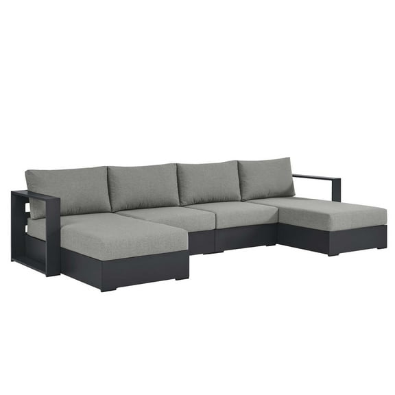 Modular Lounge Sectional Sofa Set, Grey Gray, Aluminum Metal, Outdoor Patio Balcony Cafe Bistro Garden Hospitality Restaurant, Modern Contemporary HB36649
