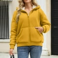thumbnail image 4 of Women's Fashion Casual Solid Color Sweatshirt Loose Zipper Cardigan Long Sleeve Hooded Jacket for Fall and Winter Casual Wear,Yellow,XL, 4 of 5