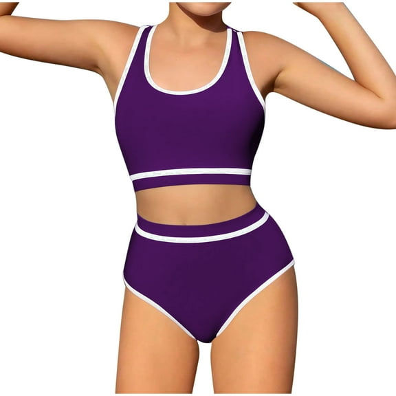 Ohufall Tankini Swimsuits for Teen Girls 2 Piece Fashion Solid Bathing Suits Tops with Bikini Briefs Girls Summer Hawaiian Beach Swimwear Sets for 6-15 Years