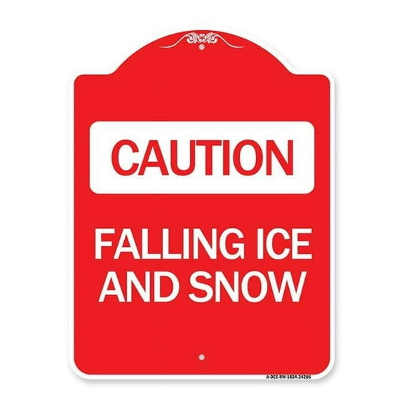 SignMission A-DES-RW-1824-24286 18 x 24 in. Designer Series Sign - Caution Falling Ice & Snow, Red & White