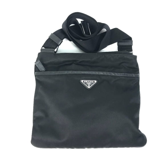 Pre-Owned PRADA 2VH053 Triangle Logo Shoulder Bag in Nylon/Leather, Black (Good)