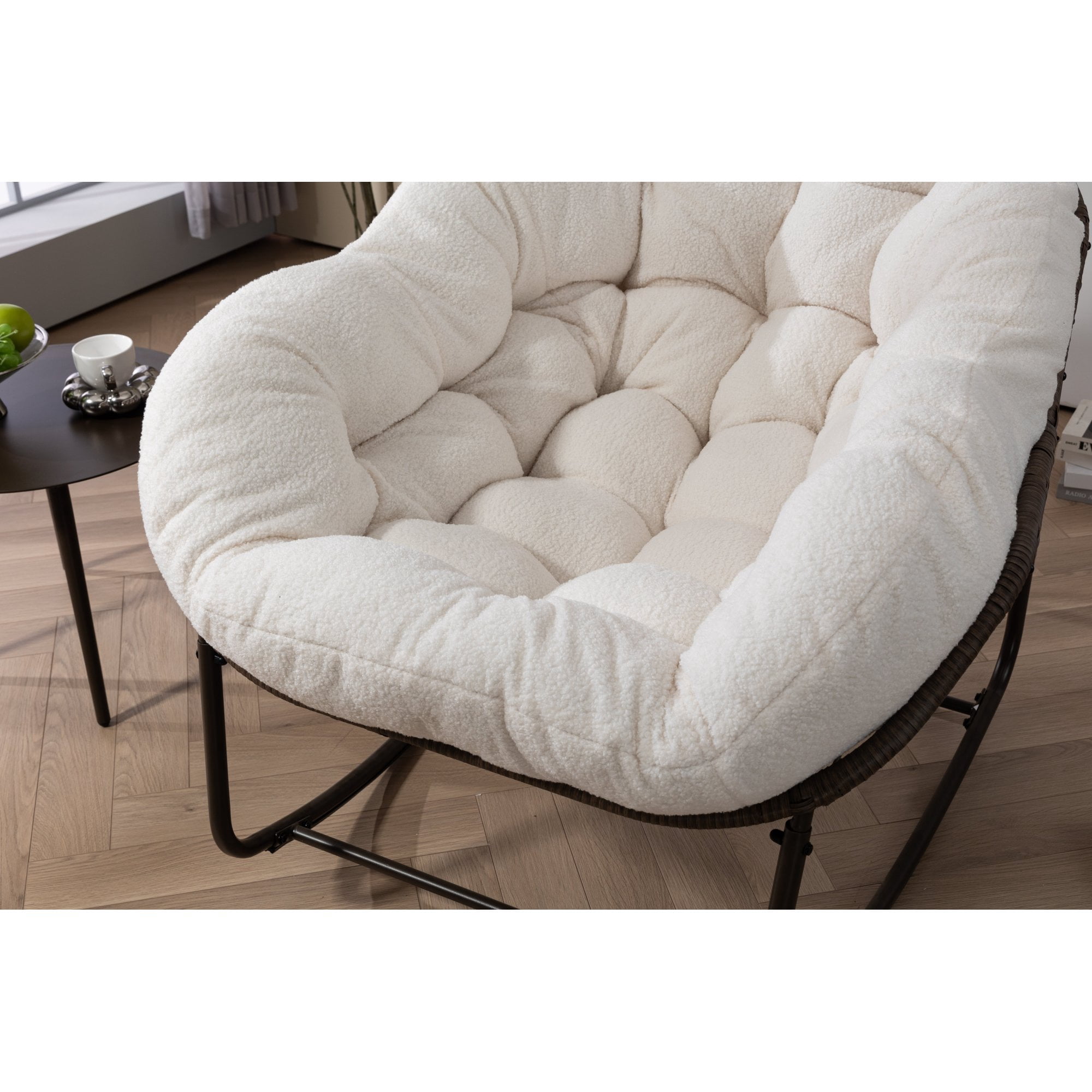 Leumius Outdoor Rattan Rocking Chair, Padded Cushion Rocker Recliner Chair Outdoor for Front Porch Living Room Patio Garden, Ancient White