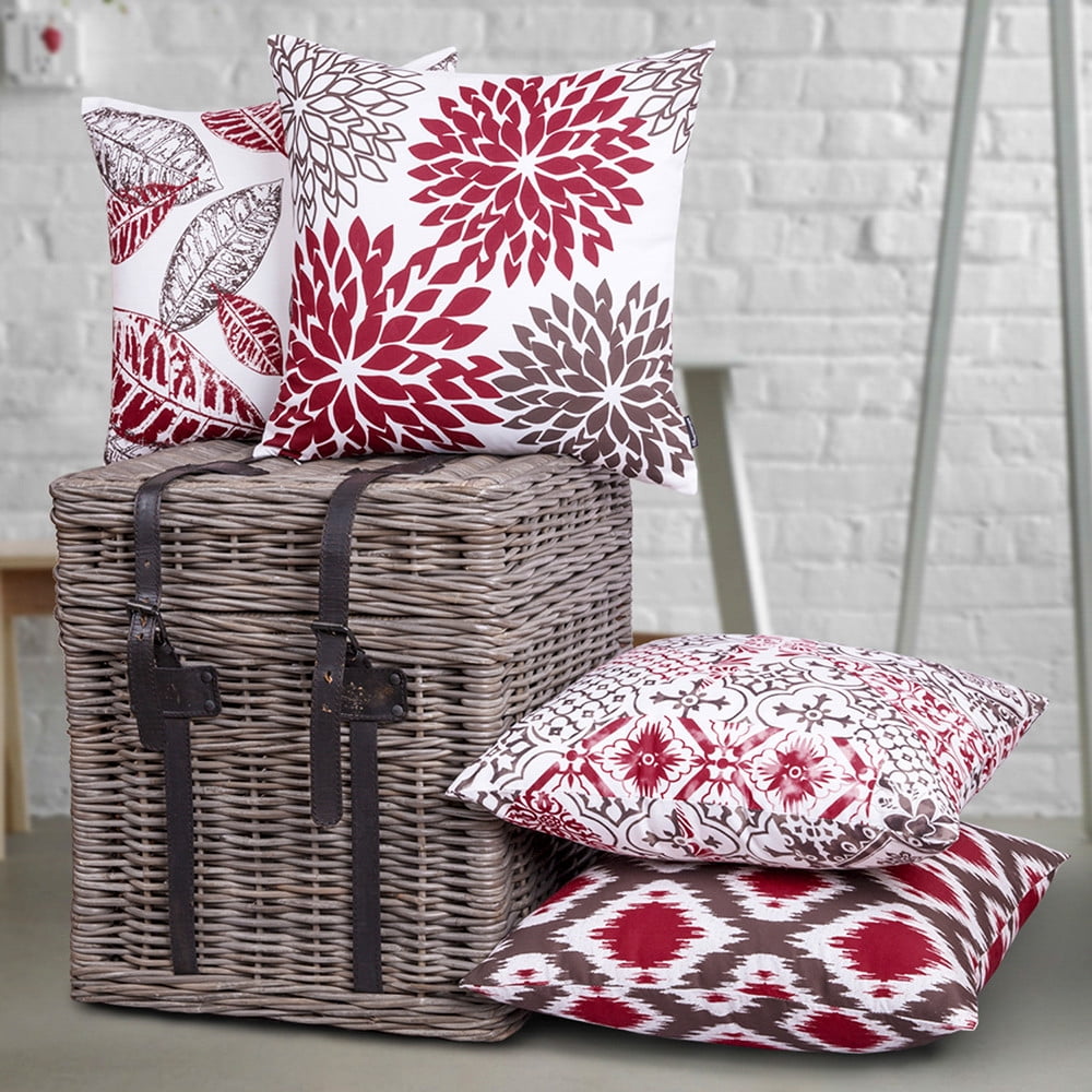 Phantoscope New Living Series Double-sided Design Decorative Throw Pillow Cover, 18" x 18", Red/Brown, 4 Pack