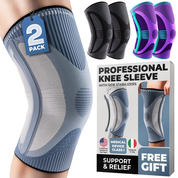 Rodillera DR. BRACE ELITE con estabilizador de tamaño (paquete de 2). Rodillera para mujeres y hombres, ideal para entrenamiento, deportes y uso diario. Manga de compresión para máxima sujeción del do