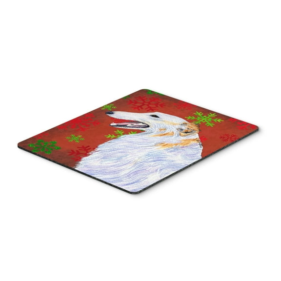 "Borzoi Red and Green Snowflakes Holiday Christmas Mouse Pad Hot Pad or Trivet"