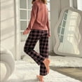 thumbnail image 3 of Fall/Winter Buttoned Bowknot Long-Sleeved Plaid Pants Home Set for Women, 3 of 5