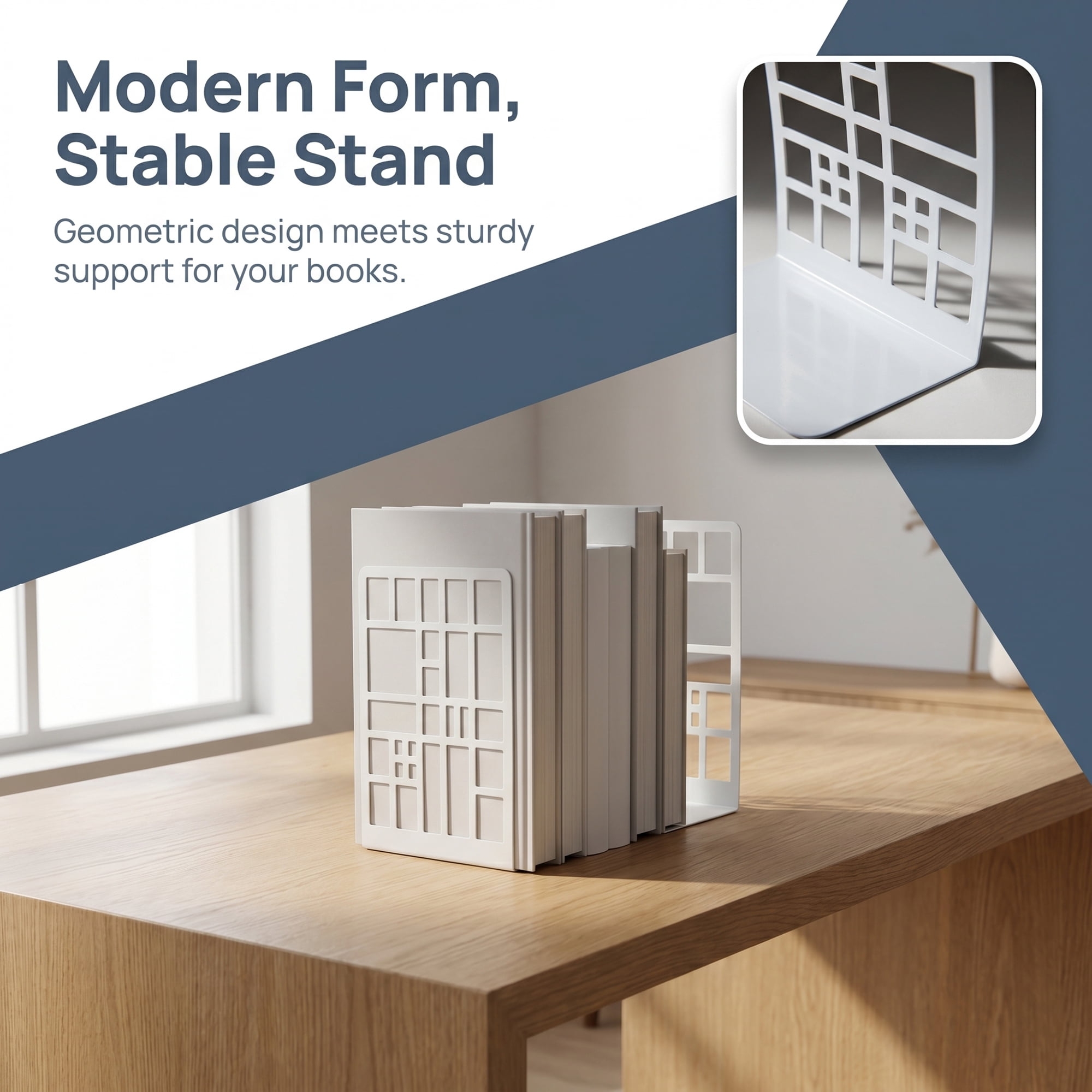 Unique Bargains Geometric Metal Bookends Decorative Book Ends for Shelves White  Style C 4.7"x3.7"x6.7"