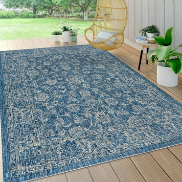 JONATHAN Y SMB100B-5 Tela Bohemian Textured Weave Floral Navy/Gray 5 ft. x 8 ft. Indoor/Outdoor Area Rug, Pet Friendly, Stain Resistant, Easy to Clean, for Patio, Living Room; Kitchen, Bedroom