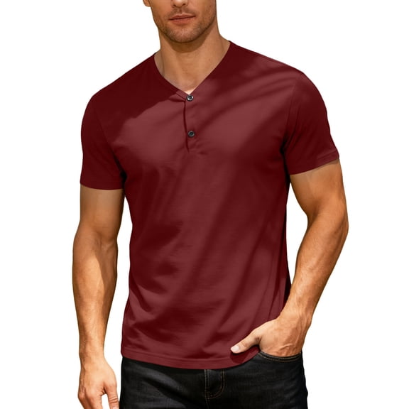Fabrcox Mens Henley T Shirt Button Up V Neck Mens Short Sleeve Shirts Spring Outdoor Running Mens Big and Tall Shirts