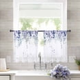 thumbnail image 3 of Purple Botanical Semi Sheer Curtains 45 Inch Length 2 Panels Set, Spring Weeping Eucalyptus Leaves Sheer Kitchen Curtain Privacy Voile Window Curtain for Living Room Bedroom Rod Pocket Drapes, 3 of 7