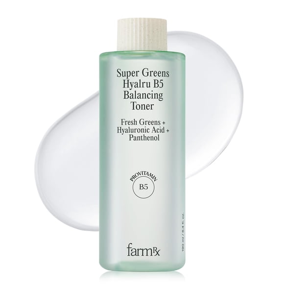 Tónico equilibrante Spring Event Farm Rx Super Greens Hyalru B5 (6,4 onzas líquidas) - Ligero, hidratante y calmante a base de agua. Cuidado de la piel coreano. Ácido Hialurónico Pantenol Vegano.