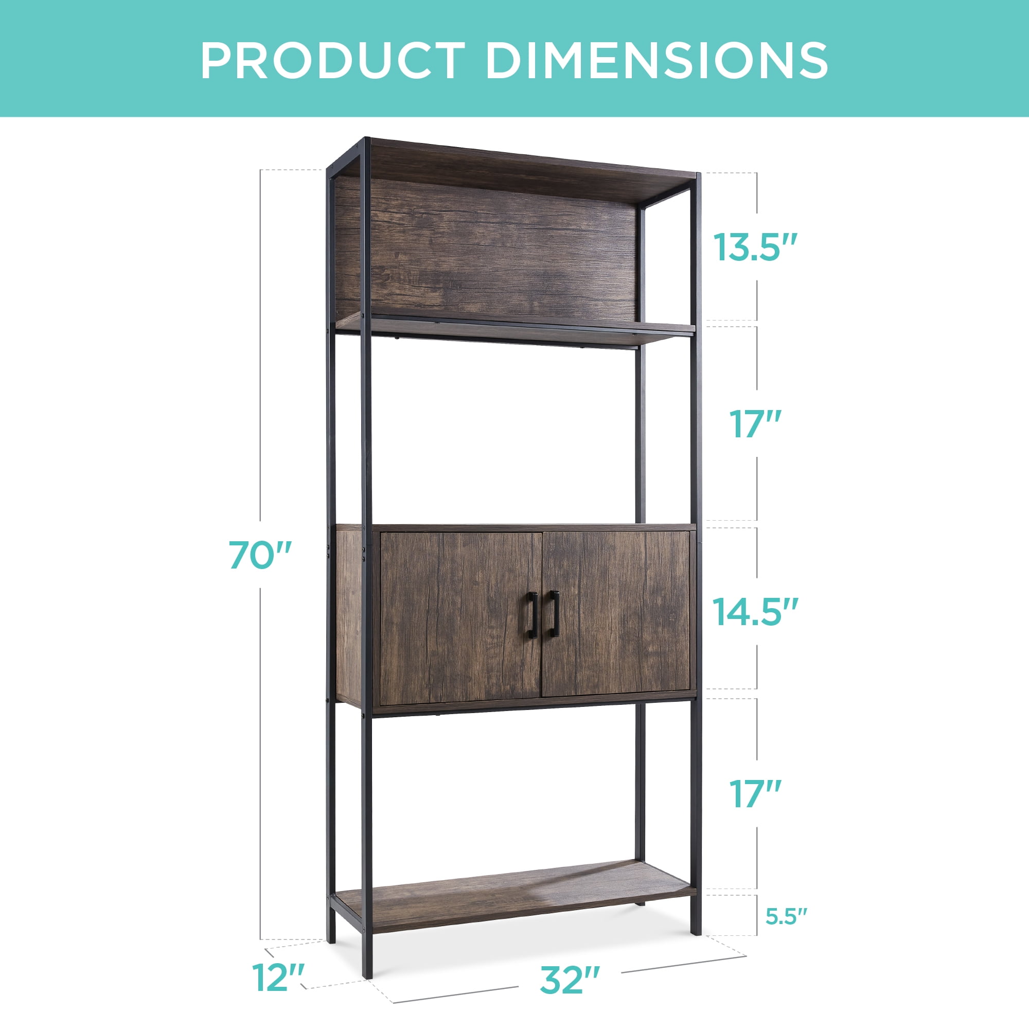 Best Choice Products Storage Bookshelf for Living Room, Walkway w/ Enclosed Cabinet, Elevated Design - Light Oak