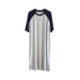 thumbnail image 1 of pitrice Chemise de Nuit Homme Coton Raglan Vêtement de Nuit Léger Robe de Pyjama Respirante Col Rond Chemise de Nuit à Empiècements Bleu Foncé/gris Clair TTTG, 1 of 9