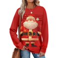 thumbnail image 2 of Women's Casual Long Sleeve Round Neck Sweatshirt Fit Pleated Top with Christmas Print for Fashionable Holiday Outfits and Comfortable Wear,Red,XL, 2 of 6