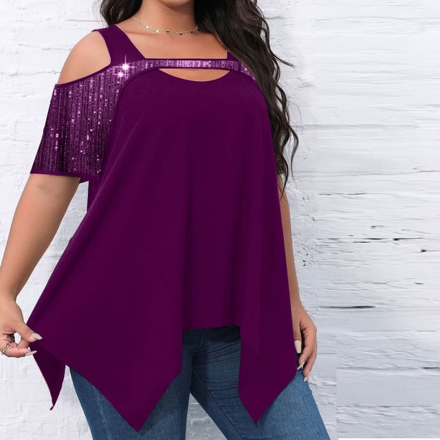 EGNMCR T-Shirts pour Femmes Mode Féminine Décontractée Col Rond Manches Courtes Blouse Ample Confortable Hauts