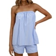 thumbnail image 4 of Arlun Women's 2 Piece Matching Sets Fashion Striped Sleeveless Strapless Tube Top and Loose Shorts Sets 2026 Summer Vacation Outfits Casual Loose Fit Stylish Y2k Going out Set 2-Light Blue XL, 4 of 7