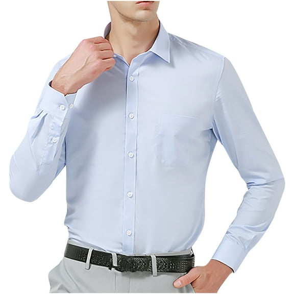 Floenr Mens T Shirts,Men Turndown Solid Business Pocket Slim Fit Buttons Long Sleeve Shirt