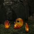 thumbnail image 3 of Northlight LED Lighted Skull and Hands Outdoor Halloween Decoration - 4' Black Wire - Orange, 3 of 10