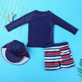 thumbnail image 4 of TOWED22 Toddler Boys 3 Piece Rash Guard Swimsuits Long Sleeve Stars Stripe Print Tops Shorts Swimwear Sets Blue,L, 4 of 5