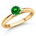 thumbnail image 2 of Gem Stone King 10K Yellow Gold Green Created Emerald Solitaire Engagement Ring for Women (0.84 Cttw, Round 5MM, Gemstone, Available in Size 5, 6, 7, 8, 9), 2 of 4