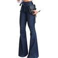 thumbnail image 3 of JDinms Womens Classic Flare Bell Bottom Denim Jeans Pants With Tie, 3 of 4