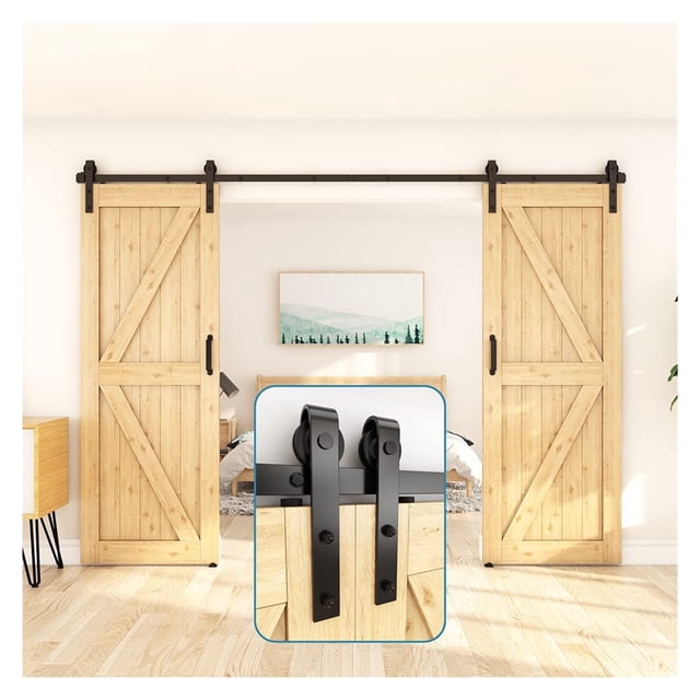 Traditional Sliding Barn Door Hardware Slides Tracks And Rollers, Flat Track Antique Style Use For Double Doors ,Easy to Install