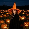 thumbnail image 5 of Halloween Witch Hat Costume, Black Pointed Wizard Hat With Gold Print Fringe Trim For Adults Kids Role Play Party Outfit, Gothic Halloween Dress Up Accessory For Hau*nted Hous Festival Events, 5 of 6