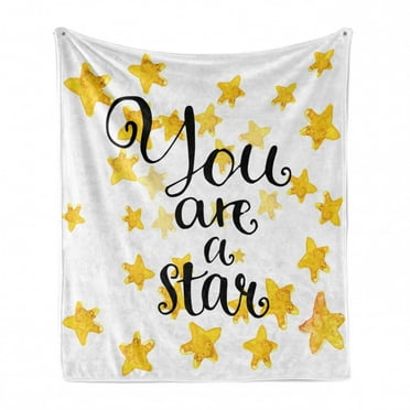 Saying Soft Flannel Fleece Blanket, Modern Calligraphic Phrase with Watercolor Stars Self Confidence Theme, Cozy Plush for Indoor and Outdoor Use, 60" x 80", Black Yellow and White, by Ambesonne