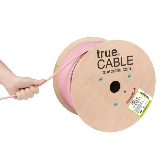 trueCABLE Cat6A Riser (CMR), 1000ft, Pink, 23AWG 4 Pair Solid Bare Copper, 750MHz, PoE++ (4PPoE), ETL Listed, Unshielded Twisted Pair (UTP), Bulk Ethernet Cable