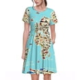 thumbnail image 1 of Easygdp World Travel Line Icons Map para Vestido Transpirable de Mujer, Vestido Suelto de Manga Corta con Pliegues y Bolsillos para el Verano, 1 of 6