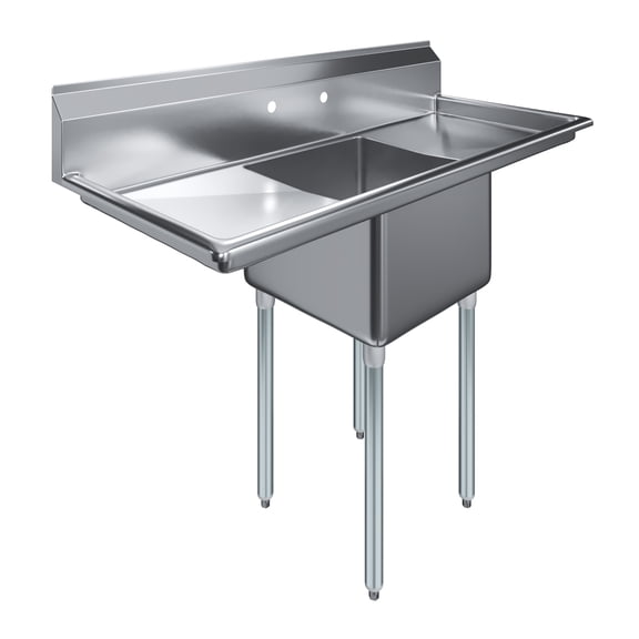 54 in. x 23.5 in. Stainless Steel One Compartment Sink with 18 in. x 18 in. Bowl and 18 in. Left and Right Drainboards. NSF
