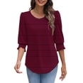 thumbnail image 3 of Bovxnpu 3/4 Length Sleeve Womens Tops, Dressy Casual Blouses Tunic Tops Basic Loose Shirts Summer Outfits Beach Vacation Plus Size Spring Clothes S, 3 of 6