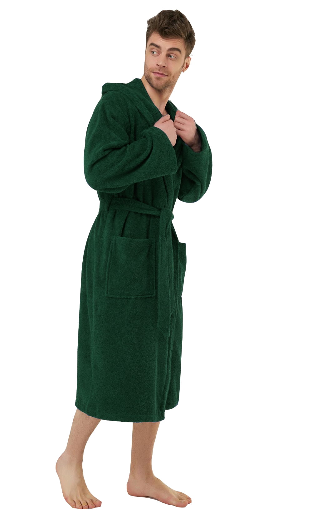 Mens Hunter Green Housecoat 100% Cotton Hooded Bathrobe XL - Walmart.com
