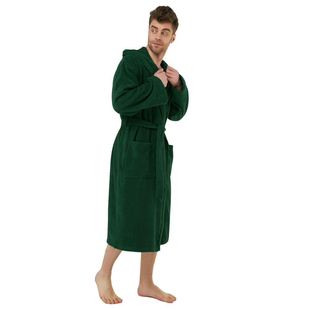 Spa & Resort - Mens Hunter Green Housecoat 100% Cotton Hooded Bathrobe ...