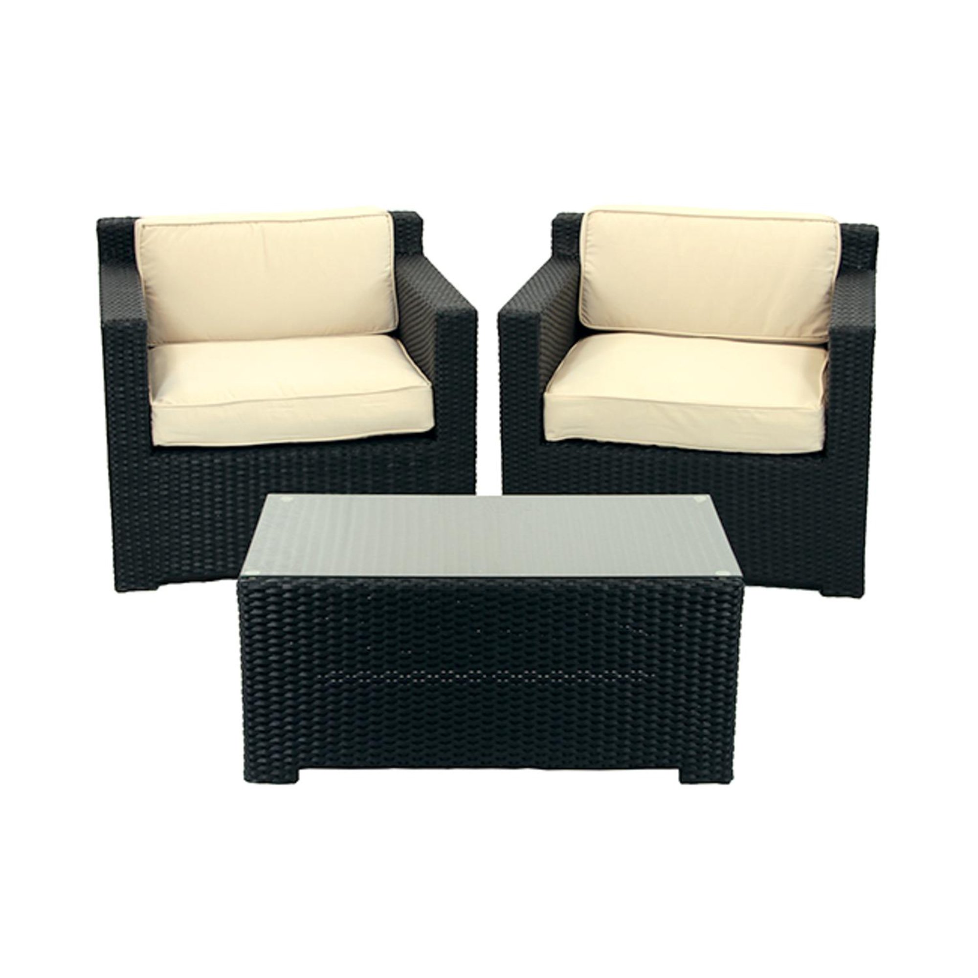 3 Piece Black Resin Wicker Outdoor Patio Furniture Set Beige