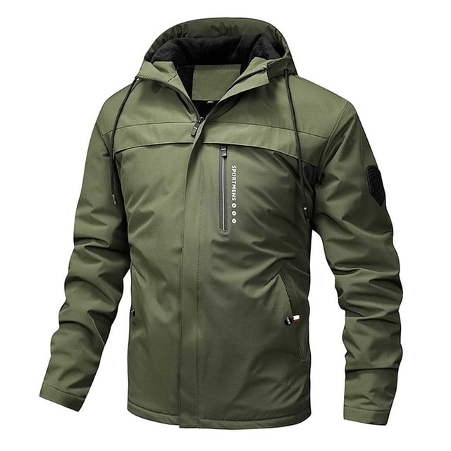 Wyzesi Veste de Printemps pour Hommes Veste à Capuche Extérieure Couleur Unie Manches Longues Fermeture Éclair Multi-Poches Veste d'Automne Style Rétro Manteau de Noël pour Hommes