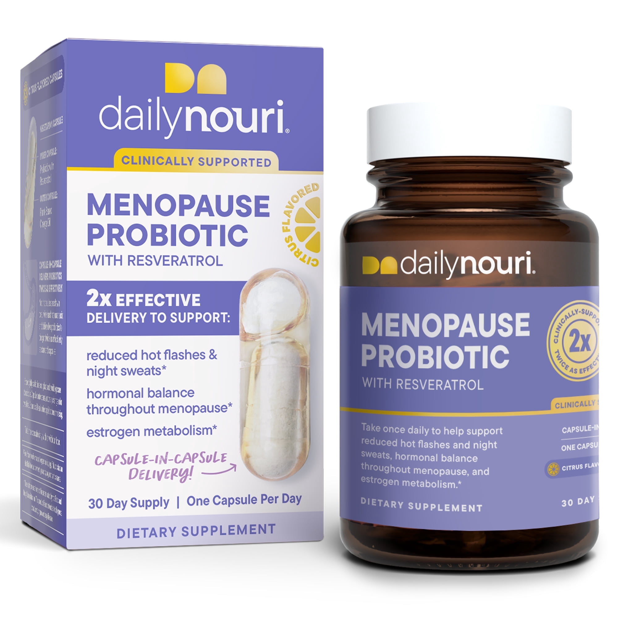 Nouri Menopause Health Probiotic with Omega and Resveratrol Vegan Capsules, 30 Day Supply