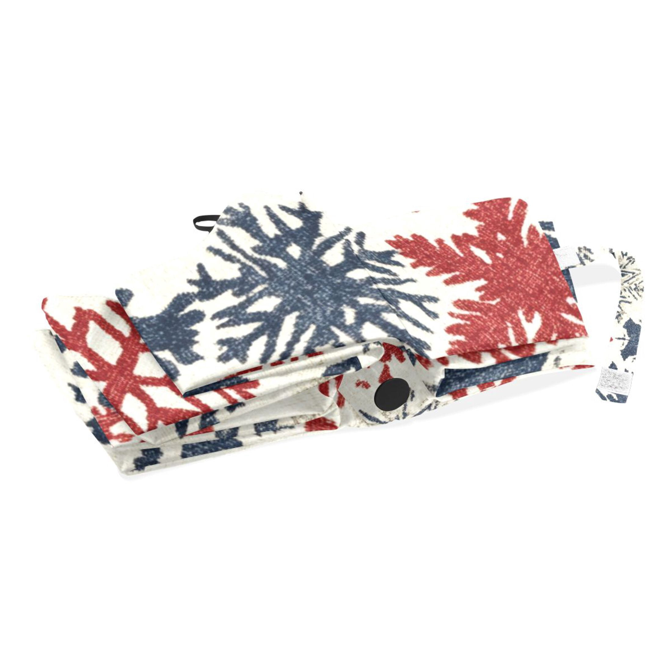 YAZAOO One-Touch Auto Open Close Rain Umbrella With Creative Red White and Blue Snowflakes Pattern
