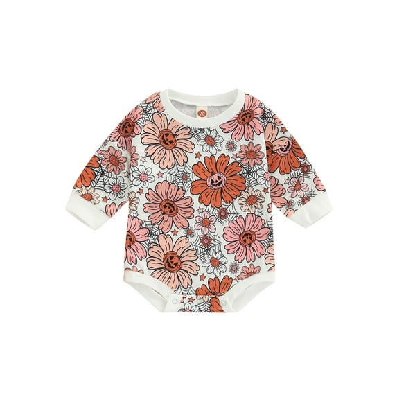 Douhoow 0-24M Baby Girls Boys Halloween Romper Autumn Long Sleeve Pumpkin Floral Jumpsuit