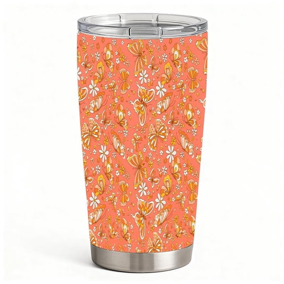 20oz Retro Orange Butterfly Floral Pattern Stainless Steel Tumbler， Tumbler with Lid Double Wall Vacuum Insulated Travel Mug， Coffee Cups With Lids， Perfect Gifts For Birthday Holiday